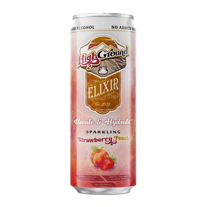 High Ground Elixir Mushroom Seltzer - Strawberry Peach 12oz